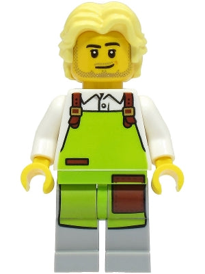 Preowned LEGO® Minifigure – Town cty1494 Cyclist Male White Shirt Lime Apron Bright Light Y