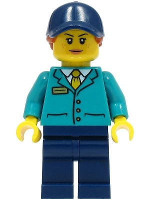 Preowned LEGO® Minifigure – Town cty1495 Train Platform Guard Female Dark Turquoise Shirt D