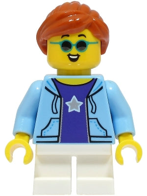 Preowned LEGO® Minifigure – Town cty1497 Child Girl Bright Light Blue Hoodie over Dark Purp