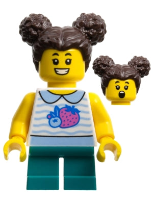 Preowned LEGO® Minifigure – Town cty1520 Child Girl White Collared Shirt w/Fruit Dark Turqu