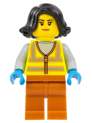 Preowned LEGO® Minifigure – Town cty1522 Recycling Worker Female Neon Yellow Safety Vest Da