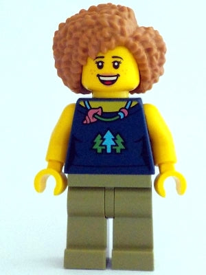Preowned LEGO® Minifigure – Town cty1523 Female Dark Blue Top w/Trees and Necklace Olive Gr
