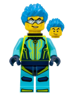 Preowned LEGO® Minifigure – Town cty1527 Stuntz Driver Male Medium Azure and Neon Yellow Ju