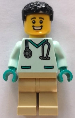 LEGO® Minifigure Town cty1533 Veterinarian Male Light Aqua Scrubs Tan Legs Black