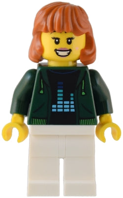 Preowned LEGO® Minifigure – Town cty1542 Gaming Tournament Spectator Female Dark Green Hood