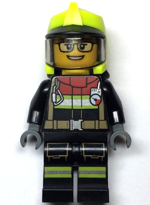 Preowned LEGO® Minifigure – Town cty1544 Fire Female Black Jacket and Legs w/Reflective Str