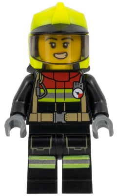 Preowned LEGO® Minifigure – Town cty1545 Fire Female Black Jacket and Legs w/Reflective Str