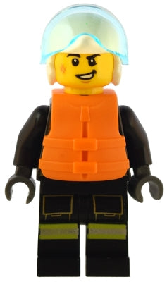 Preowned LEGO® Minifigure – Town cty1549 Fire Male Black Jacket and Legs w/Reflective Strip