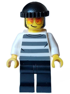 Preowned LEGO® Minifigure – Town cty1558 Police City Bandit Crook Male White Shirt w/Dark B