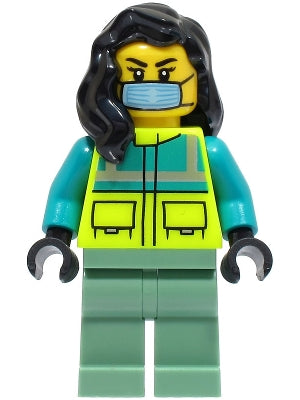 Preowned LEGO® Minifigure – Town cty1569 Ambulance Driver Female Dark Turquoise and Neon Ye