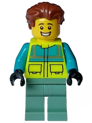 Preowned LEGO® Minifigure – Town cty1572 Paramedic Male Dark Turquoise and Neon Yellow Safe