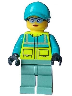 Preowned LEGO® Minifigure – Town cty1573 Paramedic Female Dark Turquoise and Neon Yellow Sa