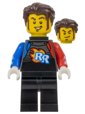 Preowned LEGO® Minifigure – Town cty1578 Rocket Racer Stuntz Driver Black Jumpsuit w/Blue a