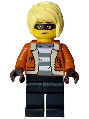 Preowned LEGO® Minifigure – Town cty1586 Police City Bandit Crook Female Dark Orange Jacket