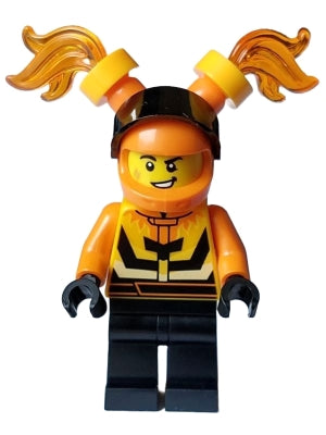 Preowned LEGO® Minifigure – Town cty1590 Stuntz Driver Male Bright Light Orange and Black J