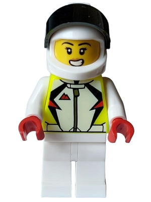 Preowned LEGO® Minifigure – Town cty1591 Stuntz Driver Female Neon Yellow Jacket White Legs