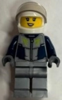 Preowned LEGO® Minifigure – Town cty1593 Race Car Driver Female Dark Blue and Flat Silver R