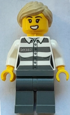 Preowned LEGO® Minifigure – Town cty1595 Police Jail Prisoner 50382 Prison Stripes Female D