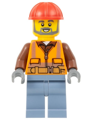 Preowned LEGO® Minifigure – Town cty1602 Airport Worker Male Orange Safety Vest Reflective