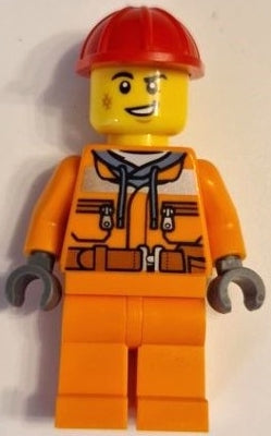 Preowned LEGO® Minifigure – Town cty1604 Construction Worker Male Orange Safety Jacket Refl