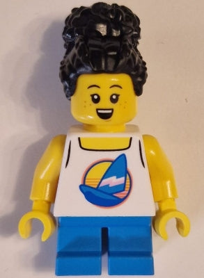 Preowned LEGO® Minifigure – Town cty1624 Child Girl White Tank Top w/Sailboat Dark Azure Sh