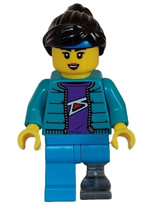 Preowned LEGO® Minifigure – Town cty1628 Skateboarder Female Dark Turquoise Jacket over Dar