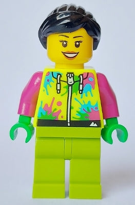 Preowned LEGO® Minifigure – Town cty1631 Mountain Bike Cyclist Female Neon Yellow Jacket w/