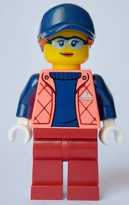 Preowned LEGO® Minifigure – Town cty1632 Female Coral Jacket over Sweater Dark Red Legs Dar