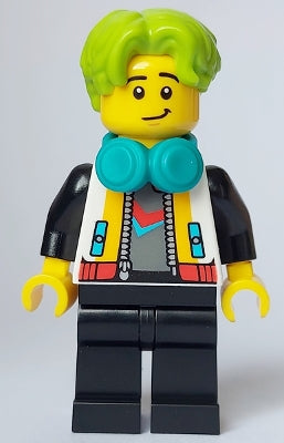 Preowned LEGO® Minifigure – Town cty1653 DJ Male White Jacket Black Legs Lime Hair Dark Tur