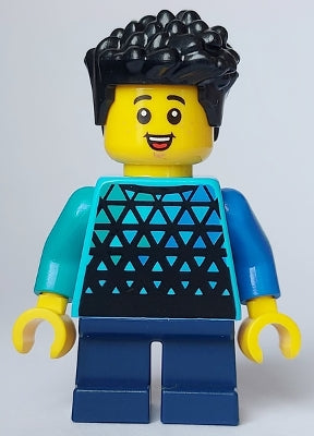 Preowned LEGO® Minifigure – Town cty1655 Child Boy Medium Azure Top w/Triangles Dark Blue S