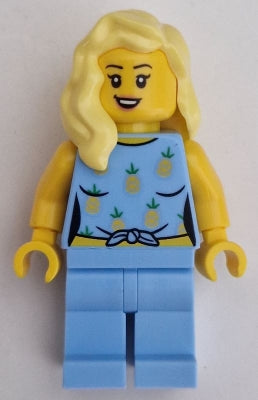 Preowned LEGO® Minifigure – Town cty1660 Car Driver Female Bright Light Blue Knotted Top w/