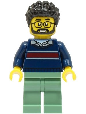 Preowned LEGO® Minifigure – Town cty1663 Dad Dark Blue Sweater w/Dark Red Stripe Sand Green