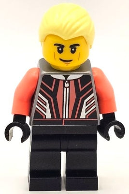 Preowned LEGO® Minifigure – Town cty1666 Race Car Driver Male Black and Coral Racing Suit B