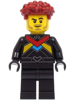 Preowned LEGO® Minifigure – Town cty1670 Race Car Driver Male Black Racing Suit w/Red Dark