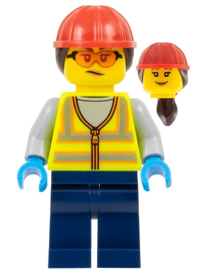 Preowned LEGO® Minifigure – Town cty1673 Airport Worker Female Neon Yellow Safety Vest Dark