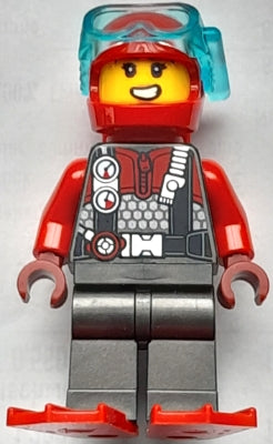 Preowned LEGO® Minifigure – Town cty1689 Diver Female Red Helmet Air Tanks and Flippers