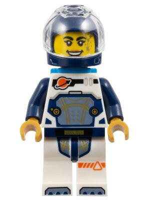 Preowned LEGO® Minifigure – Town cty1692 Astronaut - Female, White Spacesuit with Dark Blue Arms, Dark Blue Helmet, Trans