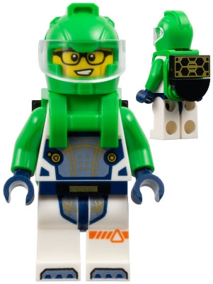 Preowned LEGO® Minifigure – Town cty1694 Astronaut - Male, White Spacesuit with Bright Green Arms, Bright Green Helmet, T