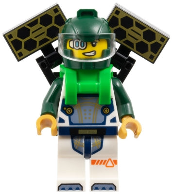 Preowned LEGO® Minifigure – Town cty1696 Astronaut - Male, White Spacesuit with Dark Green Arms, Dark Green Helmet, Trans