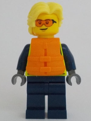 Preowned LEGO® Minifigure – Town cty1700 Police - City Officer Male, Neon Yellow Safety Vest, Orange Safety Glasses