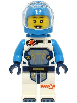 Preowned LEGO® Minifigure – Town cty1707 Astronaut - Female, White Spacesuit with Dark Azure Arms, Dark Azure Helmet, Tra