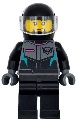 Preowned LEGO® Minifigure – Town cty1712 Race Car Driver - Male, Racing Suit with Hawk Head Logo, Black Legs, Black Helme