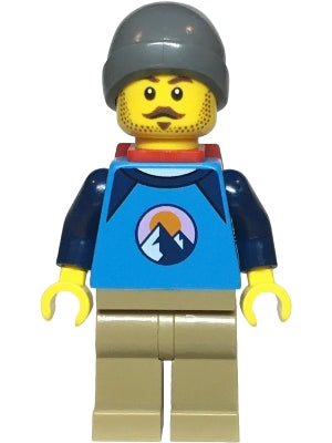 Preowned LEGO® Minifigure – Town cty1725 Hiker - Male, Dark Azure and Dark Blue Shirt with Mountains, Dark Tan Legs, Dark