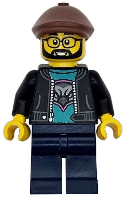 Preowned LEGO® Minifigure – Town cty1743 Race Truck Driver - Male, Black Jacket over Dark Turquoise Shirt with Hawk Head