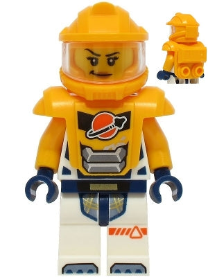 Preowned LEGO® Minifigure – Town cty1754 Astronaut - Female, White Spacesuit with Bright Light Orange Arms, Bright Light