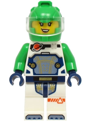 Preowned LEGO® Minifigure – Town cty1759 Astronaut - Female, White Spacesuit with Bright Green Arms, Bright Green Helmet,