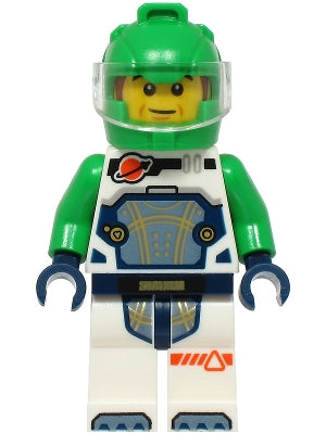 Preowned LEGO® Minifigure – Town cty1763 Astronaut - Male, White Spacesuit with Bright Green Arms, Bright Green Helmet, T