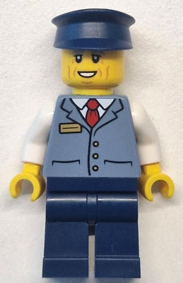 Preowned LEGO® Minifigure – Town cty1769 Bus Driver - Male, Sand Blue Vest over White Shirt, Dark Blue Legs and Hat