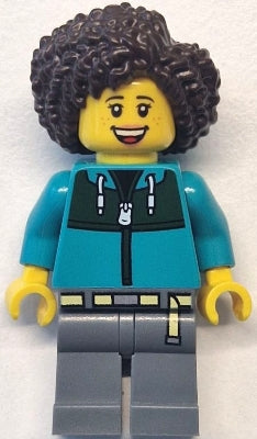 Preowned LEGO® Minifigure – Town cty1771 Bus Passenger - Female, Dark Turquoise Jacket with Dark Green Panel, Dark Bluish