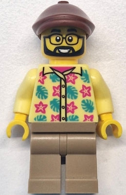 Preowned LEGO® Minifigure – Town cty1772 Bus Passenger - Male, Bright Light Yellow Shirt with Flowers and Leaves, Dark Ta